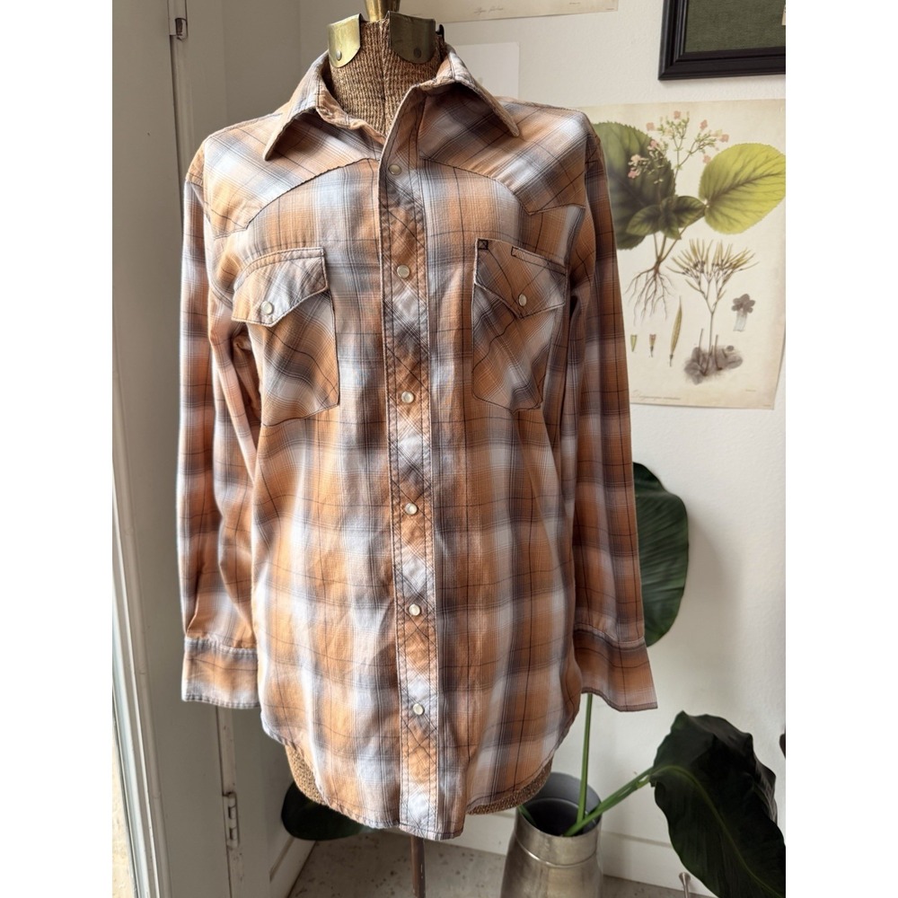 Wrangler Men's Western Plaid Brown Cotton Button-Up Long Sleeve Shirt S